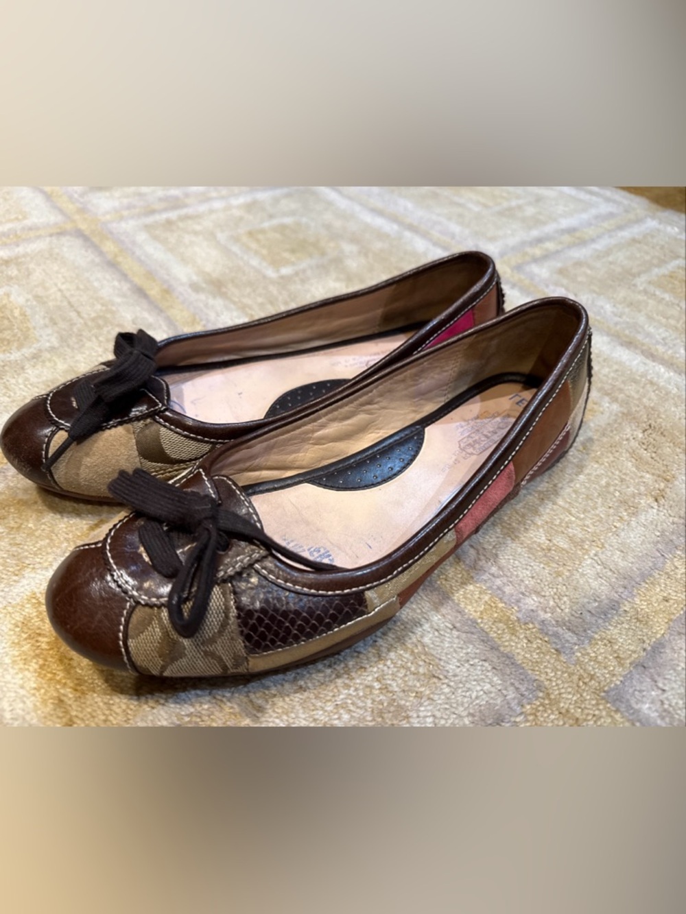 Coach Women's Signature Patchwork Ballet Flats in Brown/Tan/Pink